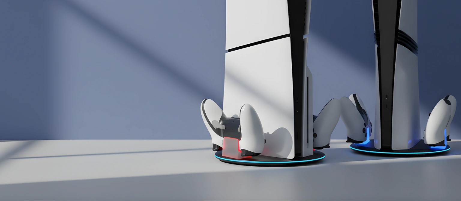 YAXO Cyclone Ramp for PS5 – dual controller charger, console stand, built-in ventilation, RGB ambient light